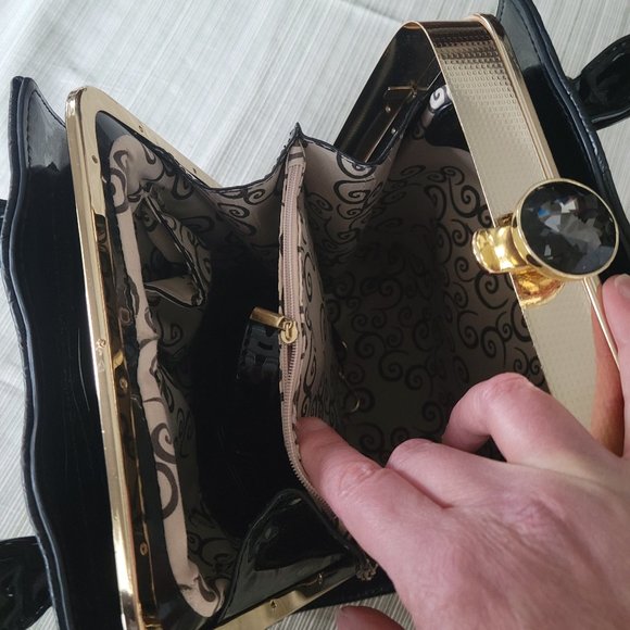 Black Patent and croc embossed PVC Structured Tote - Picture 8 of 11